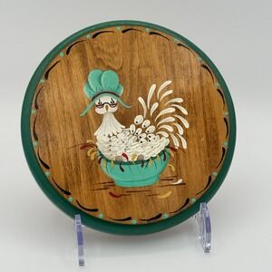 Vintage Hand Painted Wood Wall Plaque Rooster in Wash Tub Signed Folk Art 1984